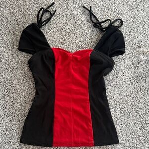 Unique Vintage Scarlet Red and Black Top